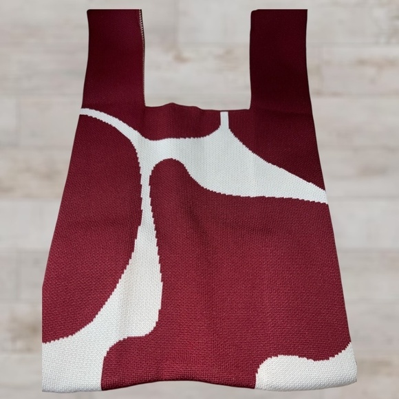 Burgundy-White Abstract, Thick-Knitted Small Wristlet/Mini Tote Bag NWT - Picture 10 of 13